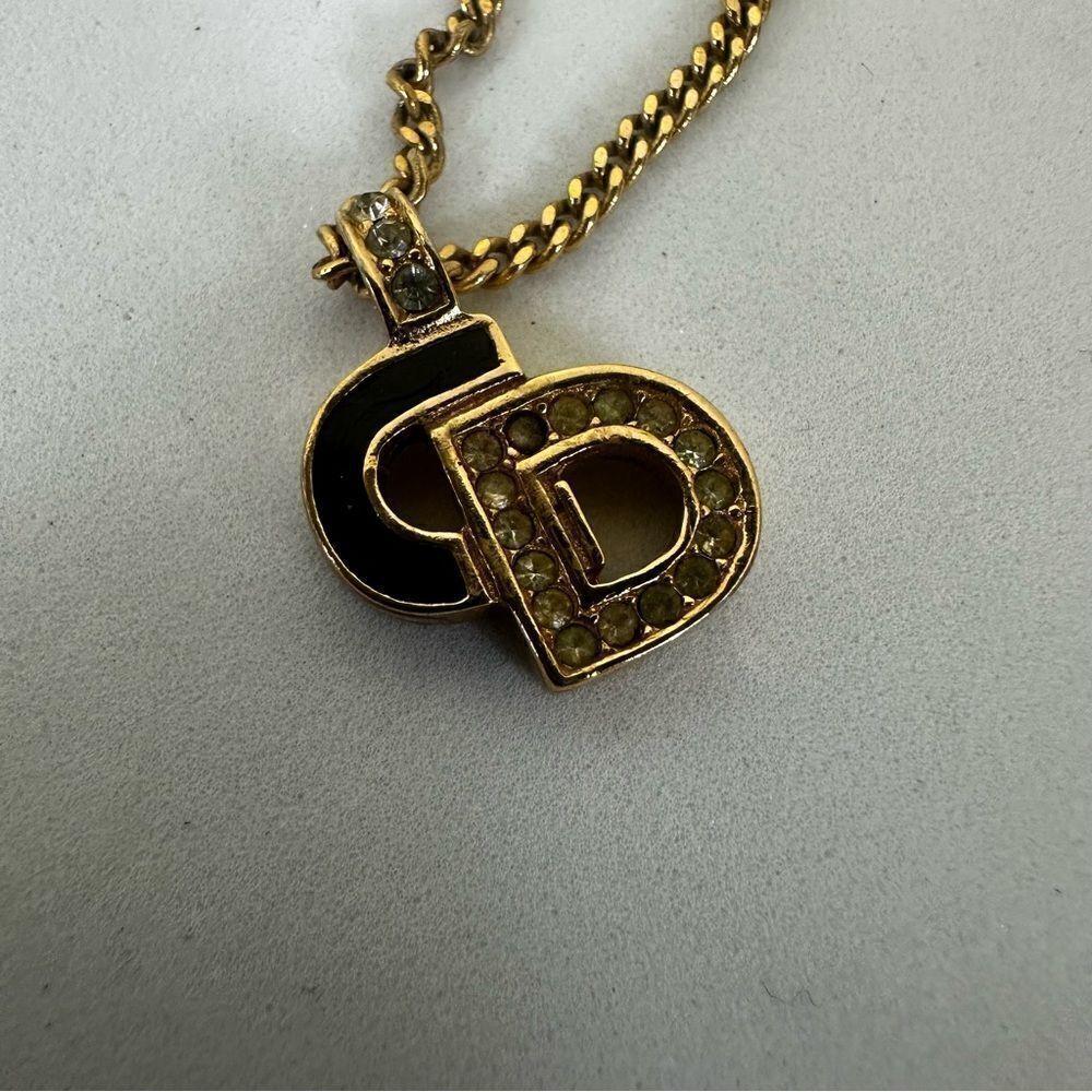 Dior CD Logo Rhinestone Gold Tone Necklace With Certificate of Authenticity